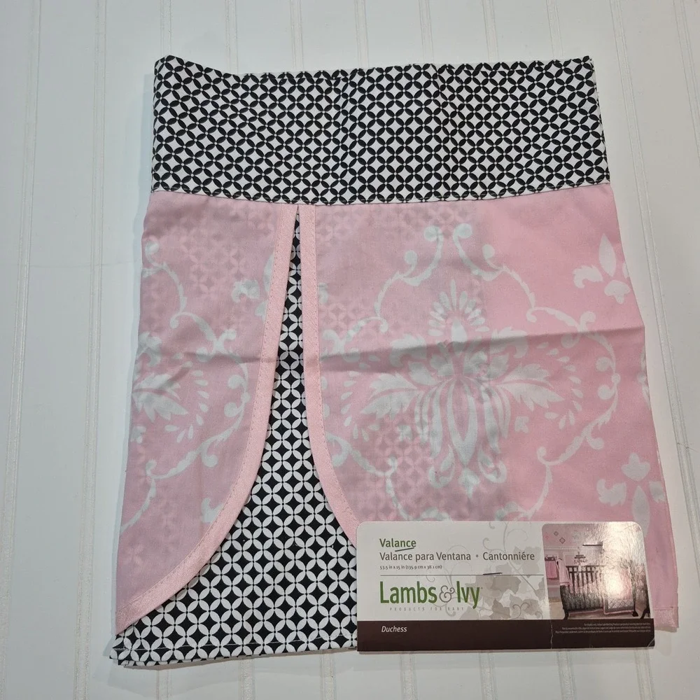 Lambs & Ivy Duchess Valance Baby Girl Nursery Pink Black White 53.5 X15